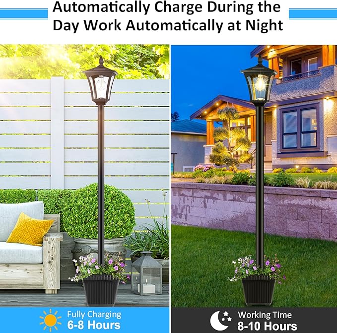 Derynome 72 Solar Outdoor Light with PlanterWaterproof Solar Post Lamp Ligts Garden Lights for Backyard Pathway PatioLawn Driveway Decor