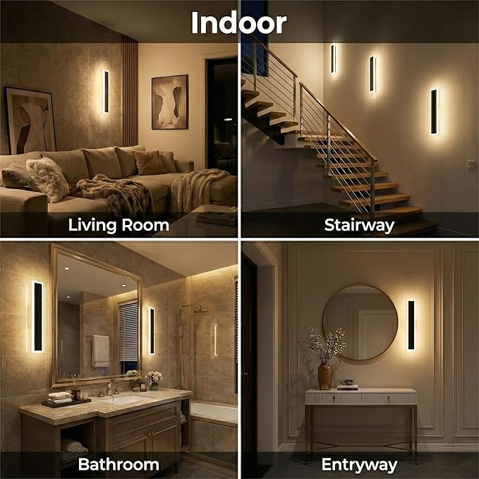 Modern Linear Outdoor Wall Lights 24 LED Exterior Wall Sconce for Porch &amp Garage IP65 Waterproof Architectural Facade Lighting 3CCT Dimmable Matte Black Fixture for Front Door Entryway