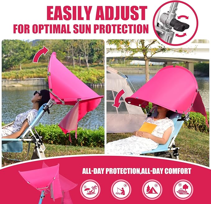 XL Universal Beach Chair Umbrella Canopy UPF 50+ Chair Sun Shade Attachment with Adjustable Clamp for Camping Lawn Wheelchair Tanning Zero Gravity Lounge Outdoor Chairs Oversized 2 Pack