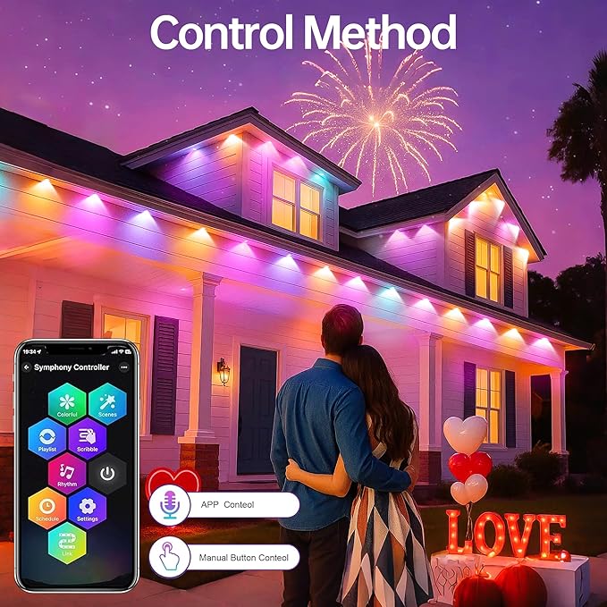 Permanent Outdoor Lights 350ft RGB+IC Outdoor String Lights App Control IP67 Waterproof120 Scene Modes Decorations for Home Christmas LightsHalloweenHoliday DailyBirthdayParty( 175ft*2pack)