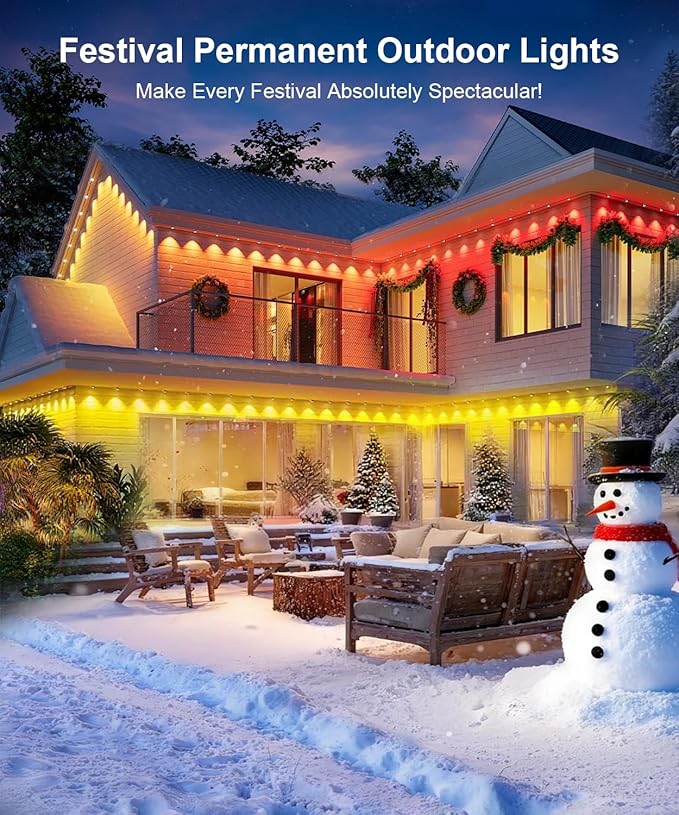 Fussion 200ft Permanent Outdoor Lights for House 2025 Smart RGB LED Outside Lights with APP Remote Control IP67 Waterproof Eternity Eaves Lighting for Christmas Halloween Holiday Party Daily