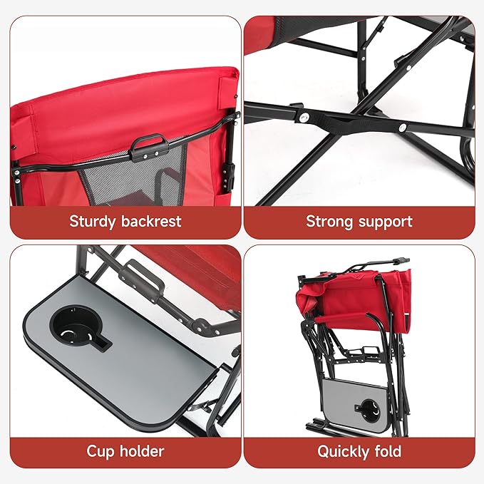 Camping Chairs Oversized Portable Folding Chair with Side Table Collapsible Chair Suitable for Outdoor Beach FishingTripPicnicLawn. (Red)