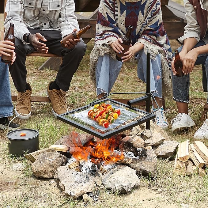 VEVOR Swivel Campfire Grill Fire Pit Grill Grate over Fire Pits Heavy Duty Steel Grill Grates 360° Adjustable Open Fire Outdoor Cooking Equipment Portable Camp Fire Racks for Camping Outdoor BBQ