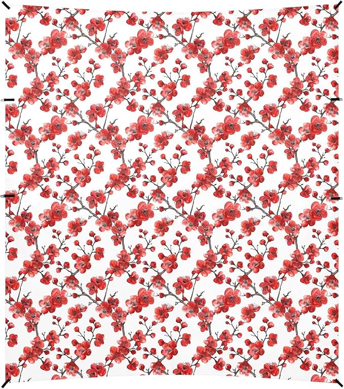 ALAZA Red Cherry Blossom Flower Beach Tent Sun Shelter UPF50+ Protection Beach Shade Canopy w/ 4 Sandbags for Outdoor Camping Fishing Backyard Fun Picnic 10x9 ft