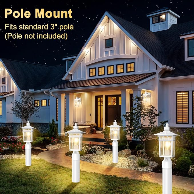 Dusk to Dawn Outdoor Post Lights Waterproof Lamp Post Light Fixture Aluminum Lamp Posts Outdoor Lighting Pole Lantern for Outside Yard Patio Pathway Garden Deck Hard Wired (1 Pack White)
