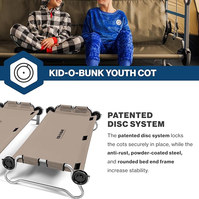 Disc-O-Bed Youth Double Cot Kid-O-Bunk Modular for Bunk Beds Dual Cots or Bench with 2 Carry Bags for Portable Transport