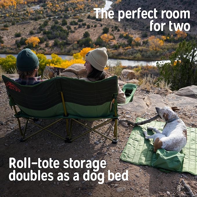 Kelty Loveseat Oversized 2-Person Heavy Duty Folding Camp Chair Double Seat for Soccer Games Tailgating Beach Days (Regular Height/Dark Shadow)