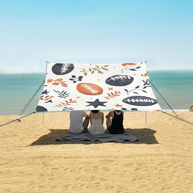 Rugby Tile Leaves Pattern Camping Sun Shelter Beach Tent Portable Beach Sun Shade Outdoor Canopy for Camping Trips Fishing Picnic