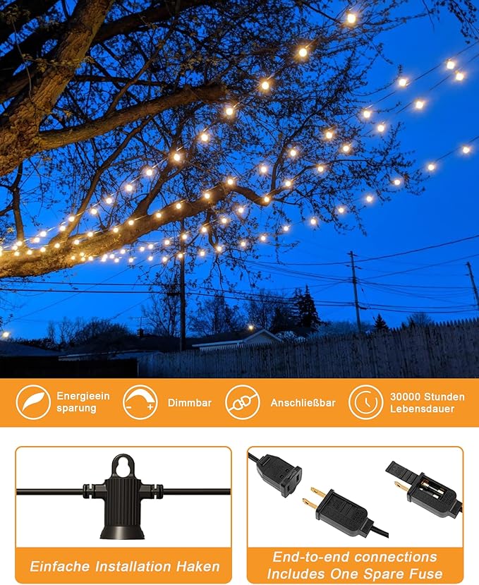 Outdoor String Lights Waterproof 300FT Patio Lights with 146 Shatterproof G40 Globe Bulbs(6 Spare) Connectable Dimmable LED Hanging String Lights for Outside Backyard Porch Balcony (150FT x 2)