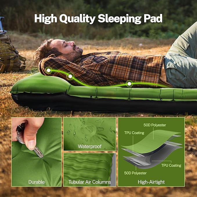 OGERY Sleeping Pad for Camping 6 Extra-Thick Reinforced Camping Sleeping Pad with Pillows &amp Built-in Foot Pump Ultralight Self Inflating Air Mattress Mat for Tent Hiking Essentials Gear