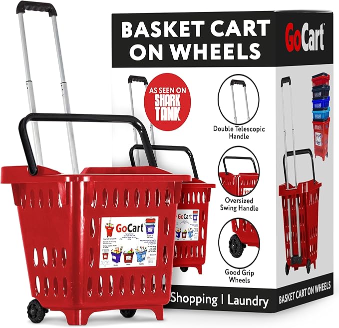 dbest products GoCart Red Grocery Cart Shopping Laundry Basket on Wheels