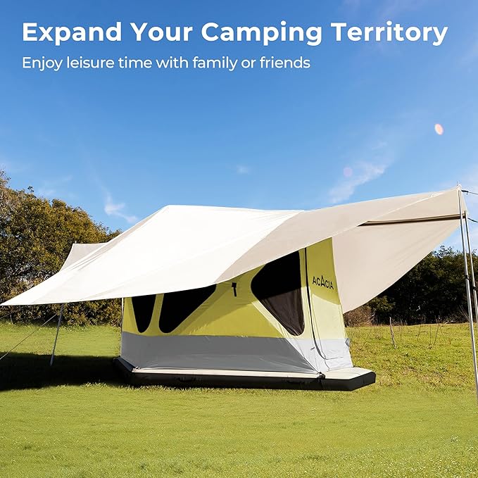 ACACIA Canopy 4 Person for Space Acacia Camping System PU2000 Waterproof Camping Tarp for 4 Season Camping UPF50+ Sunproof Tent Tarp with 4 Telescoping Poles Carry Bag Almond