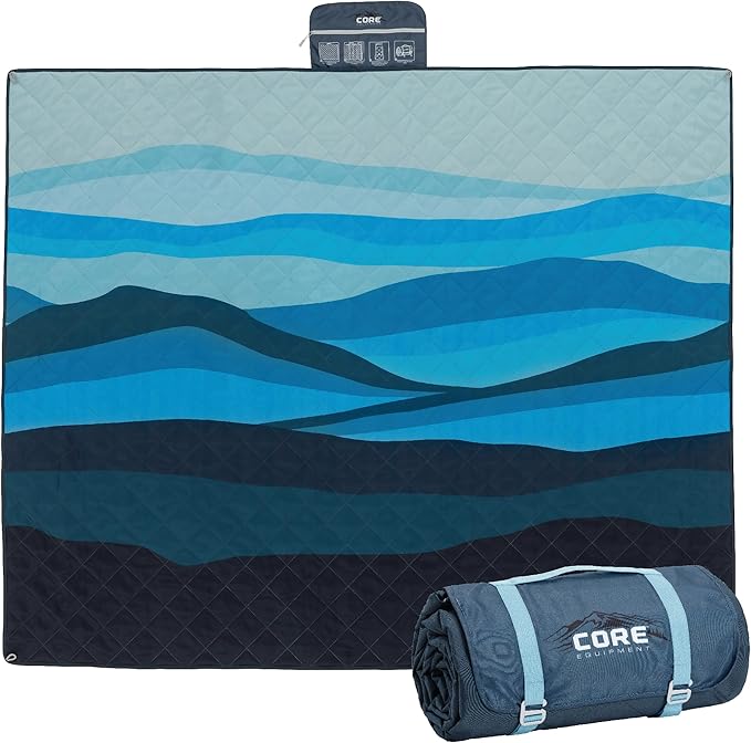 CORE Outdoor Weighted Blanket | Packable Waterproof Picnic Blanket Beach Mat Tent Camping Rug &amp Stadium Blanket | Large Portable 94 x 78 Quilt Design with Built-in Straps and Carry Handle