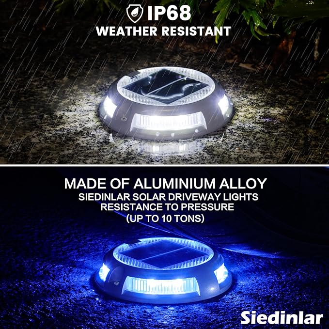 SIEDiNLAR Solar Driveway Lights Outdoor 16 LEDs 9 Modes Dock Markers Deck Lights Waterproof Warning for Driveway Ground Step Walkway Pathway Yard Garden RGB (16 Pack)