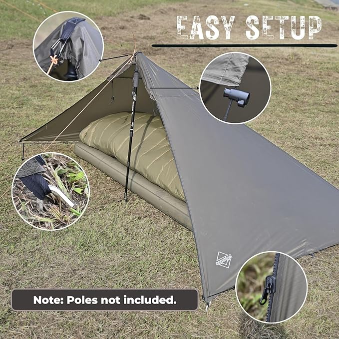 Onewind Lightweight Poncho Shelter Solitary Shelter Cape Silnylon Emergency Survival Shelter Ultralight Minimalist Shelter for Camping Hiking Backpacking Bug Out Bag