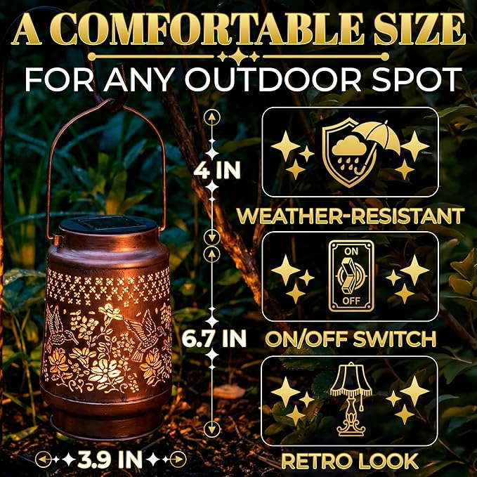 Hummingbird Outdoor Lanterns – Heritage-Style Metal Garden Decorative Lantern Warm LED Glow – Cozy Porch Patio Balcony Yard &amp Garden Birds Decor | Charming Gifts for Gardeners Woman Mom &amp