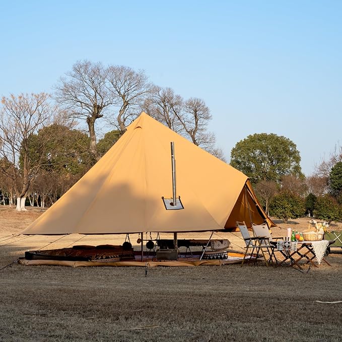 Cotton Canvas Bell Tent with Stove Jack Roomy Yurt for Family Glamping Camping 4 Season Tent with Zipped Removable Floor