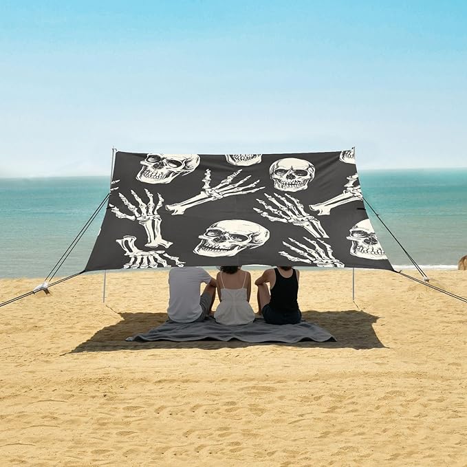 Beach Tent Sun Shelter Skull Hand Bones Lightweight &amp Easy Setup Beach Shade Canopy for Camping Fishing