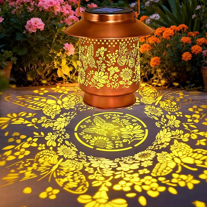 Butterfly Solar Lanterns Outdoor Garden Decor Butterfly Gifts for Women Mom Grandma Birthday Hanging Metal Solar Lights Waterproof Decoration for Garden Yard Lawn Patio