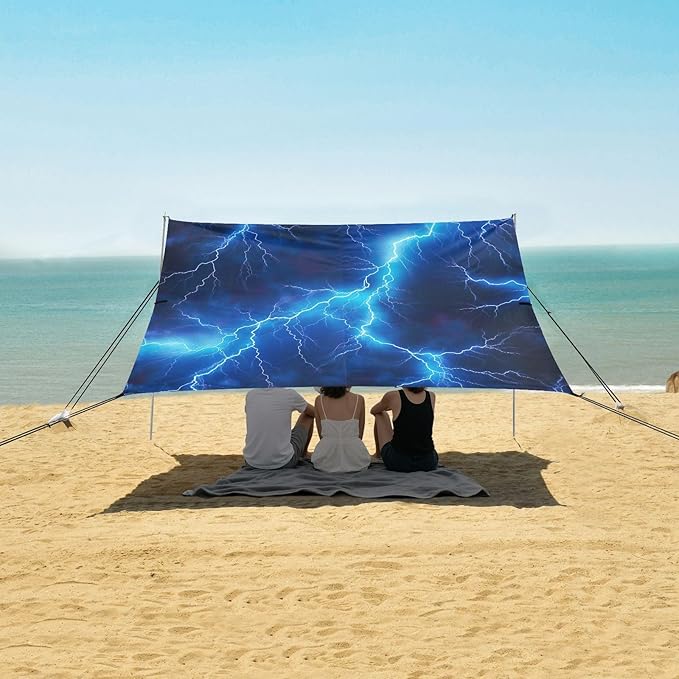 Blue Lightning Beach Tent Sun Shelter 9.2' x 10.5' Beach Canopy with 4 Sandbags 4 Stability Poles Sand Shovels - Tent Canopy for Beach Camping Fishing Picnics