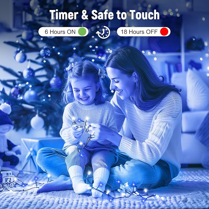Minetom 328 Ft 1000 LED Christmas Tree Lights Outdoor Indoor String Lights with 8 Modes Waterproof Twinkle Xmas Light with Remote Plug in Rice Lights for Tree Christmas Decorations Blue &amp Cool W