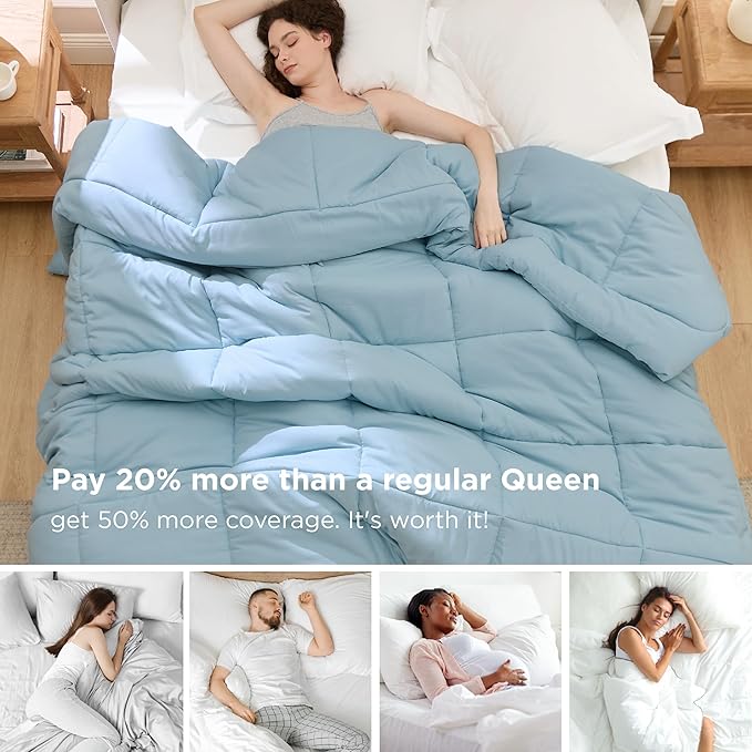 Bedsure Comforter Duvet Insert - Quilted Comforters Oversize Queen All Season Duvet GentleSoft Down Alternative Bedding with 8 Tabs Gifts for Women/Men Light Spa Blue Oversize Queen 98x98Inches