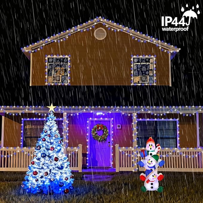 YEGUO 165ft 500 LED Blue and White Christmas Lights Outdoor Waterproof Clear Wire String Lights Indoor Plug in 8 Modes Clear Wire Twinkle Tree Light for Xmas Party Garden
