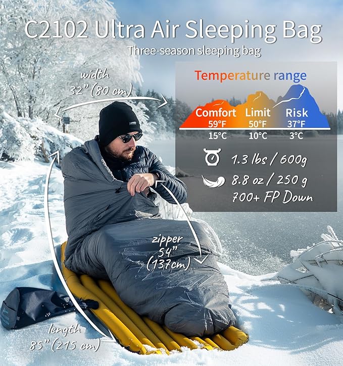Litume Ultra Compact Down 3 Season Mummy Sleeping Bag 700 Fill Power Sleep Sack for 3 Season Ultra Lightweight Compact and Portable for Hiking Traveling Camping Backpacking Adult Outdoor Durable