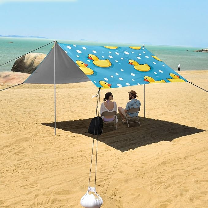 Cute Yellow DuckCamping Sun Shelters 9.2 x 10.5 FT Beach Canopy Tent Sun Shade with Carrying Bag for Camping Trips Fishing Backyard Fun or Picnics 21341703