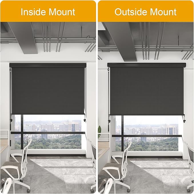Outdoor Roller Shade with Aluminum Valance (10'W X 8'H) 420GSM New Material Patio Shade with 95% UV Blockout Outdoor Blinds with Crank Handle for Shading Privacy Protection Black
