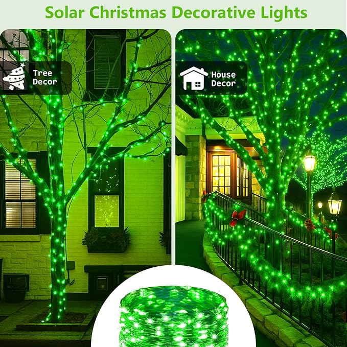 Extra-Long 144FT Solar String Lights for Outside 2 Pack 400LED Solar St. Patrick's Day Lights Waterproof Copper Wire 8 Modes Twinkle Fairy Lights Outdoor for Tree Garden Party Xmas Decor (Green)
