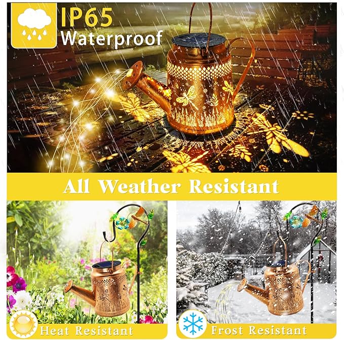 Solar Lights Outdoor Garden Decor Dragonfly Hanging Watering Can Landscape Lights Waterproof Yard Decorations for Outside Porch Patio Backyard Gardening Gift for Mom Grandma Women Birthday