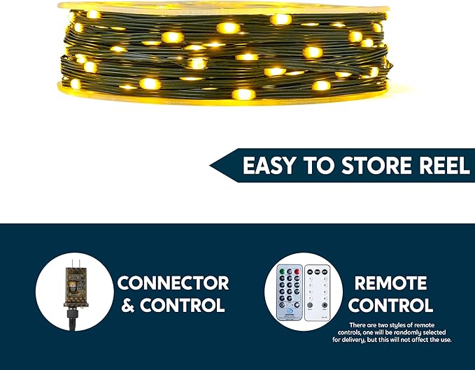Joiedomi 1200 LED Christmas Lights Outdoor394 FT Warm White Christmas Tree Lights with 8 Modes Timer PVC Green Wire String Lights with Reel for Indoor Outdoor Holiday Xmas Eve Night Decorations