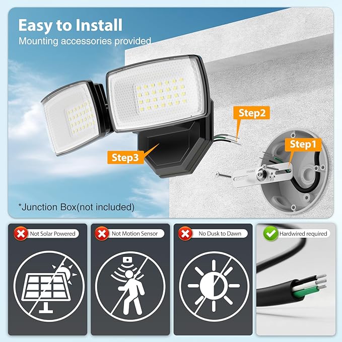 Onforu 3200LM Flood Lights Outdoor 32W 6500K LED Security Light Manual Switch Controlled IP66 Waterproof Outdoor Lights Wall Mount Exterior Flood Light with 2 Adjustable Heads Floodlights Outside