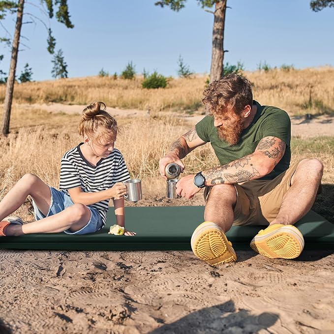 Tangkula Self Inflating Sleeping Pad 3 Inch Inflatable Camping Mattress Pad with 9.5R Value Insulated Foam Camping Mat with Pillow Lightweight Camp Sleep Pad for Backpacking Car Tent