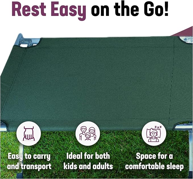 Kemp USA Aluminum Military and Camping Portable Folding Cot Stretcher Green