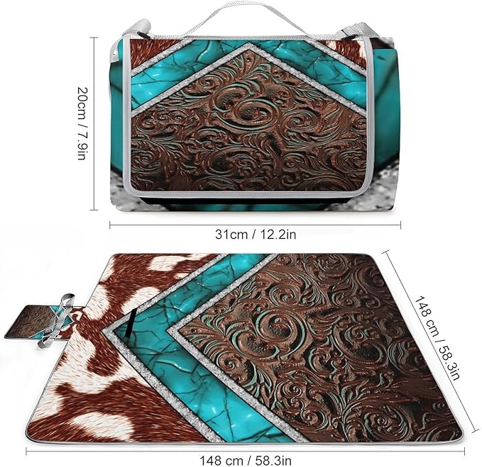 Vintage Satin Graphic Parchment Fluff Design Waterproof Outdoor Picnic Blanket Sandproof Beach Mat for Camping Hiking Grass Travelling