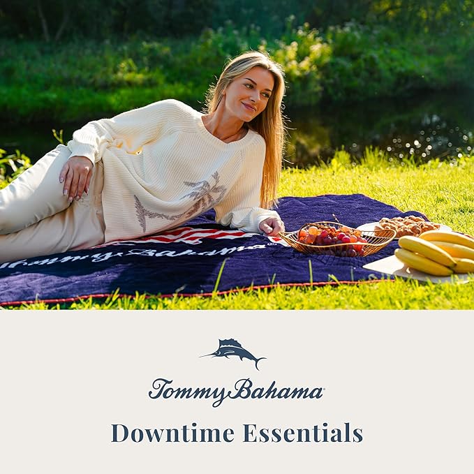 Tommy Bahama Outdoor Waterproof Picnic Blanket - Lightweight Portable Design with Carry Strap - Perfect for The Beach Park Camping Concerts and More 50 x 70