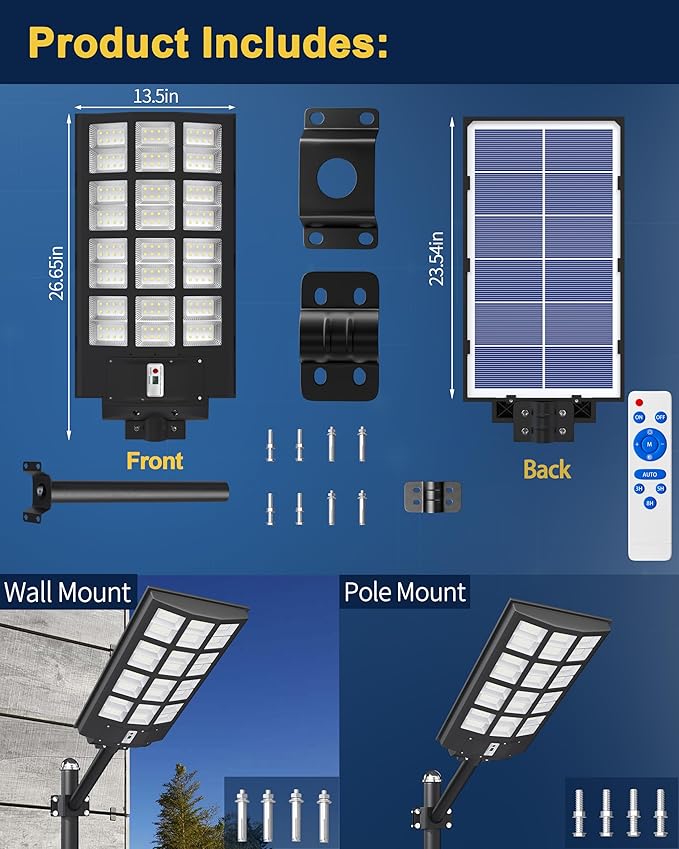 Ofuray Solar Street Lights OutdoorSolar Security Flood Lights Parking Lot Lights Commercial Dusk to Dawn 6500k Waterproof Led with Remote Control Motion for StreetCourtBarn (Of-5600W 560000Lm)