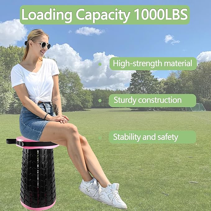 ALEVMOOM Upgraded XXL Collapsilbe Stool with CushionMore Sturdy and Height 19.7“D11.8”Portable and Lightweight Adjustable Telescoping Stool for Camping Hiking BBQ Max Loading 1000Ibs