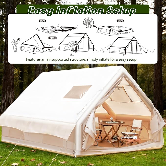 Inflatable Tent 13x10ft Large 8 Person Family Size Glamping Tent with Pump - Waterproof Oxford Camping Tent with Mesh Windows for Park Forest Outdoor (Bag Windbreak Rope Stakes Pump Included)