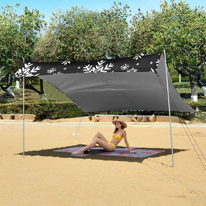 ALAZA Snowflake Snow Beach Tent Sun Shelter UPF50+ Protection Beach Shade Canopy w/ 4 Sandbags for Outdoor Camping Fishing Backyard Fun Picnic 10x9 ft
