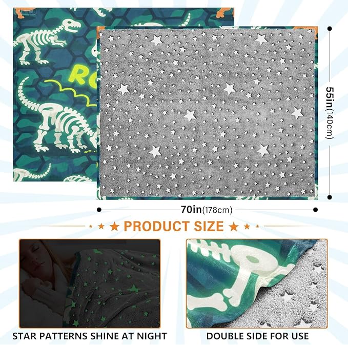 Throw Blankets For Women Roaring T-rex Skull Ankylosaurus Rock Texture Fluorescent Yellow Green Blankets And Throws 50x70