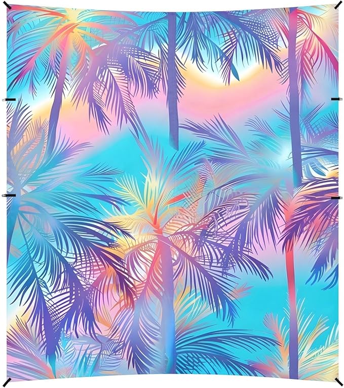 Beach Tent Sun Shelter Rainbow Coconut Trees Lightweight &amp Easy Setup Beach Shade Canopy for Camping Fishing