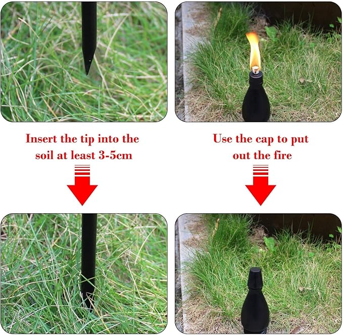 Metal Citronella Torches 6 Pack Torches Garden for Outside 60 inch Flickering Flame Citronella Outdoor Light TorchMetal Torches for Outside Camping Patio Pathway Table Torch(Jet Black)