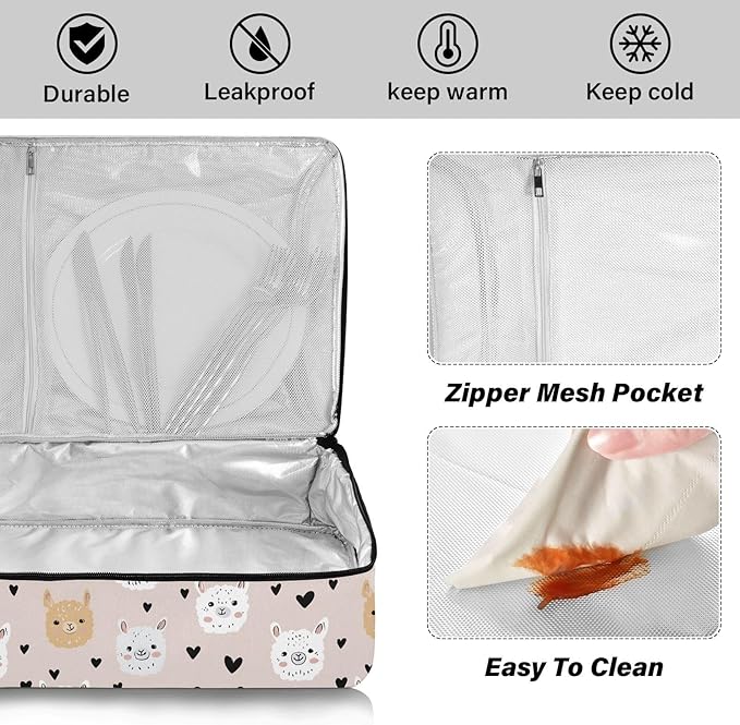 Casserole Carrier Pattern Cute AlpacaInsulated Casserole Carrier for Hot or Cold Food Thermal Lunch Tote for Potluck Parties Picnic Beach Fits 9 x 13 Inches Baking Dish