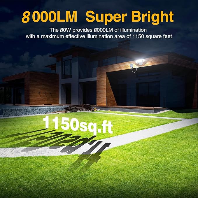 Onforu 80W Dusk to Dawn Outdoor LightingPlug in LED Flood LightsBlack Outdoor Lights with Remote8000LM Security LightIP66 Waterproof Lighting2Modes 3 Adjustable Heads Light for Garage Yard
