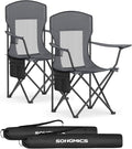 SONGMICS Breathable Camping Chairs Foldable Outdoor Chairs Set of 2 High Back Adjustable Armrests Drink Holder Weight Capacity 330 lb for Sports Garden Backyard Slate Gray UGCB028G01