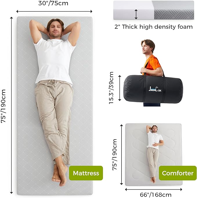 Cooling Foam Camping Mattress for Hot SleeperWaterproof Sleeping Pad with Carry BagRoll Up Cot Mattress Topper for Summer Camping BedHikingCarPortable(75 x 30 x 2 inches)
