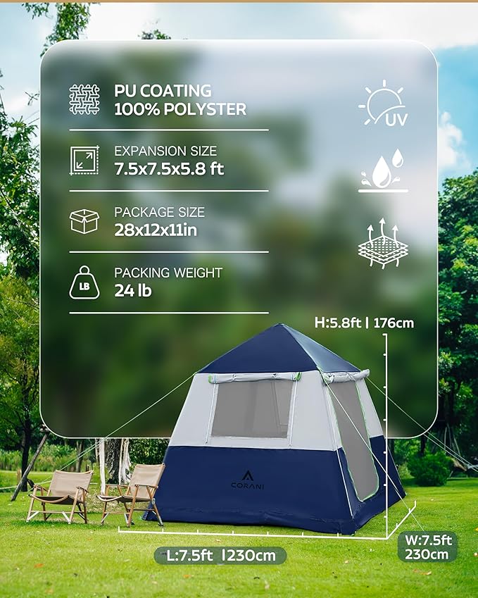 14.1'x6.5'x9' Inflatable Tents for Camping Portable 6/8/10 Person Blow Up Air Tent Waterproof Windproof Easy Setup Large Family Tent with 2 Doors 6 Windows Mosquito Screen